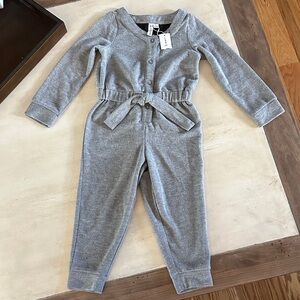 Janie and Jack Gray Jumpsuit with Bow Accent